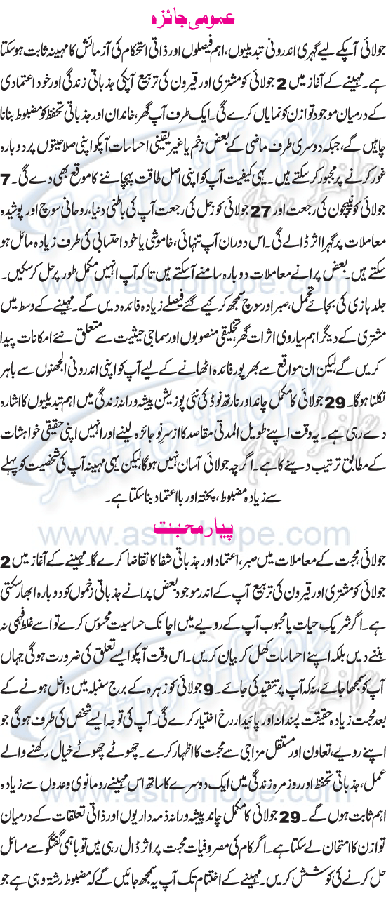 Monthly Urdu Horoscope